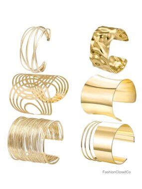 6 Pieces Gold Chunky Cuff Bracelets Set Open Wire Bangle Punk Statement Bracelet
